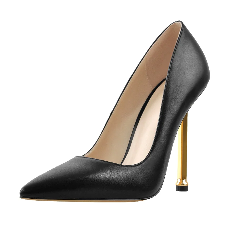 Matte Black High Metal Heels Stiletto Pumps