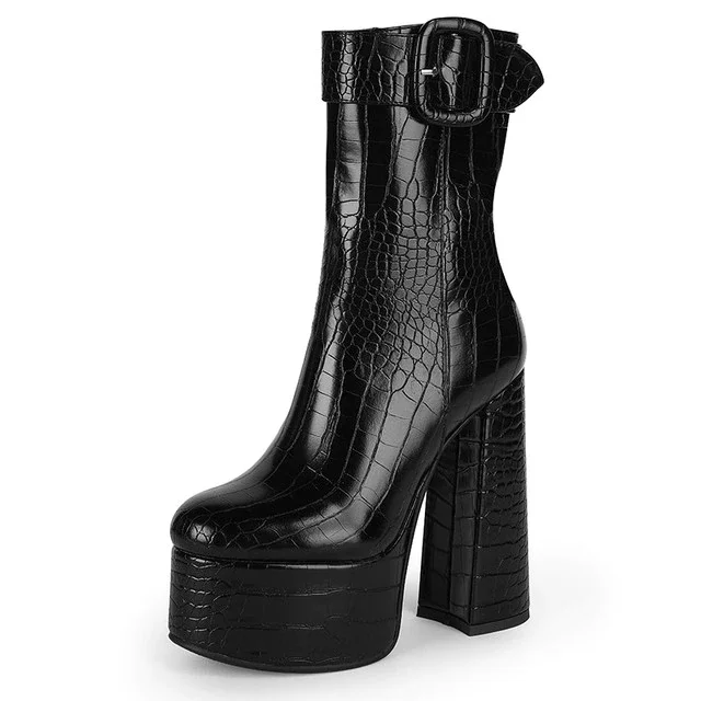 Addams Women's High Heel Platform Black Boots