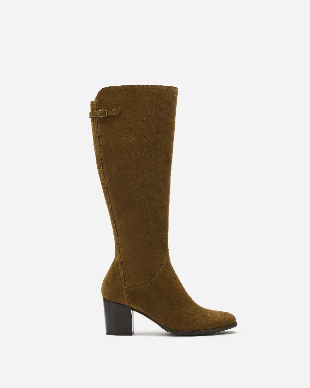 Adie Knee High Boots in Tan Suede