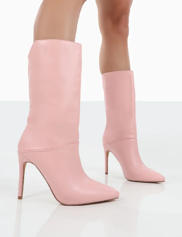 Lisel Pink PU Pointed Toe Heeled Ankle Boots