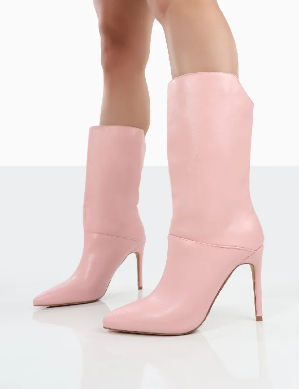 Lisel Pink PU Pointed Toe Heeled Ankle Boots