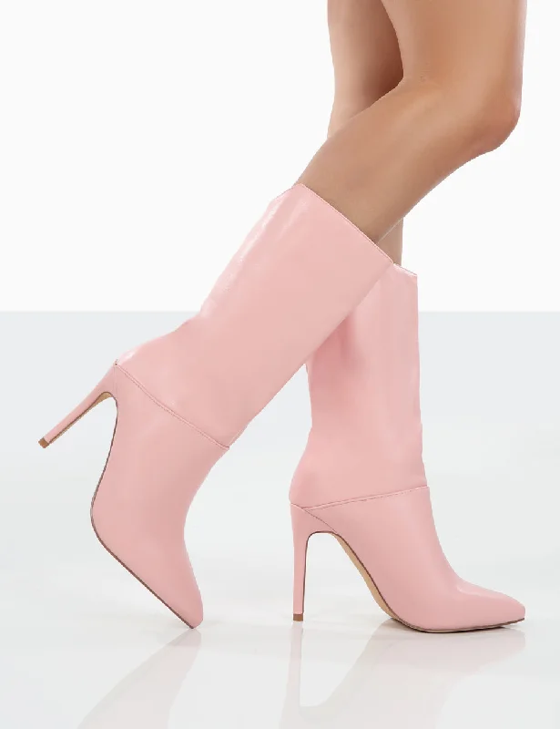 Lisel Pink PU Pointed Toe Heeled Ankle Boots