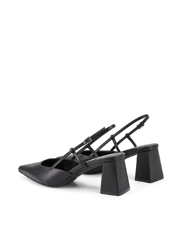 Yasmine Slingback Heels - Black Leather