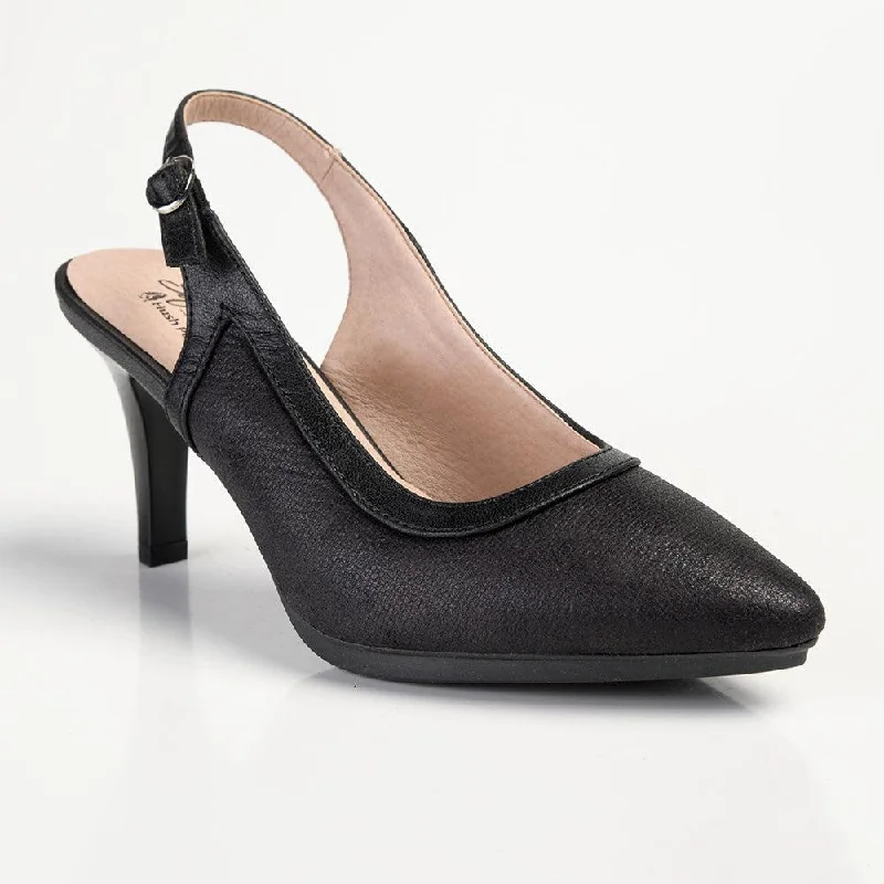 Soft Style by Hush Puppies Phoebe Crackle Court Heel - Black