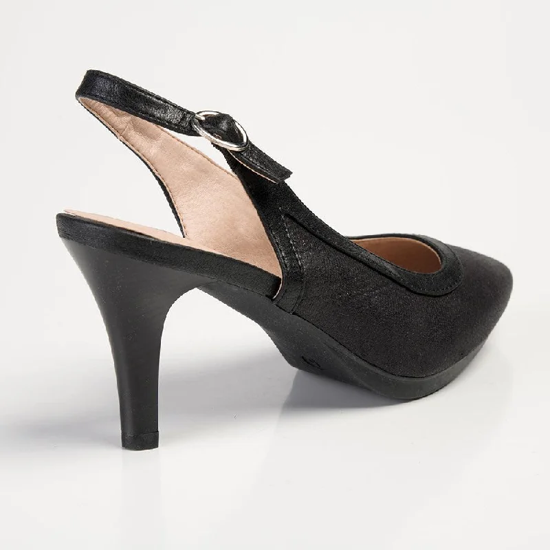 Soft Style by Hush Puppies Phoebe Crackle Court Heel - Black