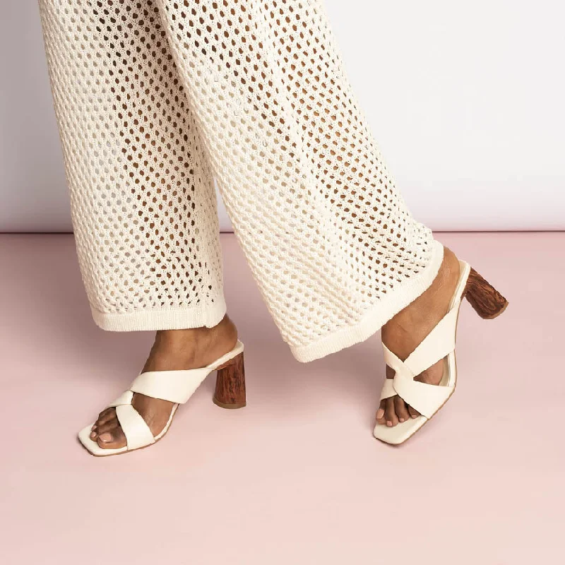 Scarlett Block Heel Mules - Cream Smooth