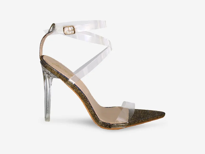 Whitney - Gold- Blue Two-tone Perspex Straps Clear Heel