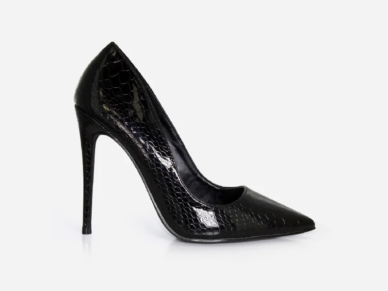 Zoe - Black Patent Snake Print Stiletto Court Heel