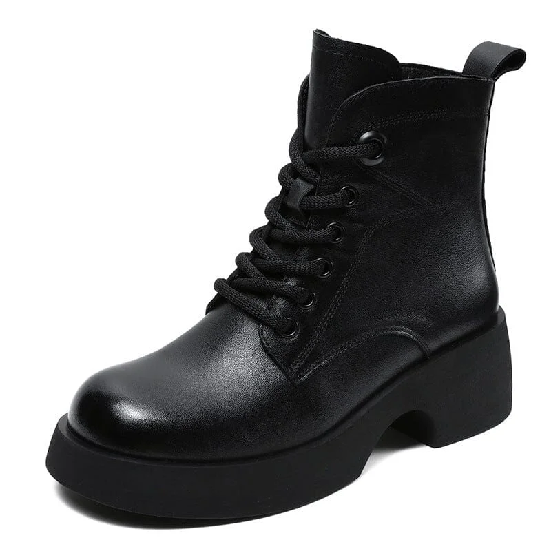 Women Autumn Patchwork Leather Platform Boots