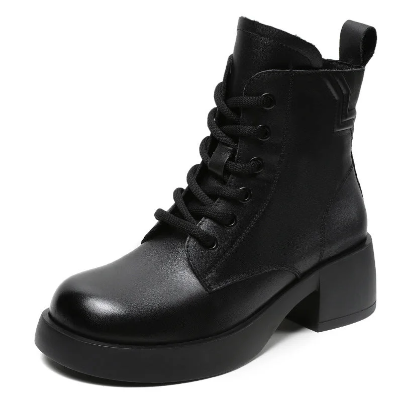 Women Patchwork Leather Casual Chunky Heel Boots