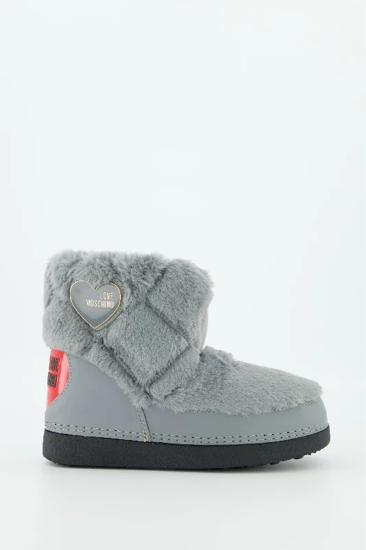 Women's Love Moschino Grey Chunky Fur Ski Boots