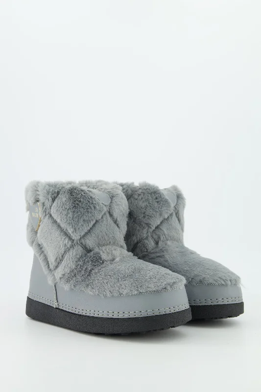 Women's Love Moschino Grey Chunky Fur Ski Boots