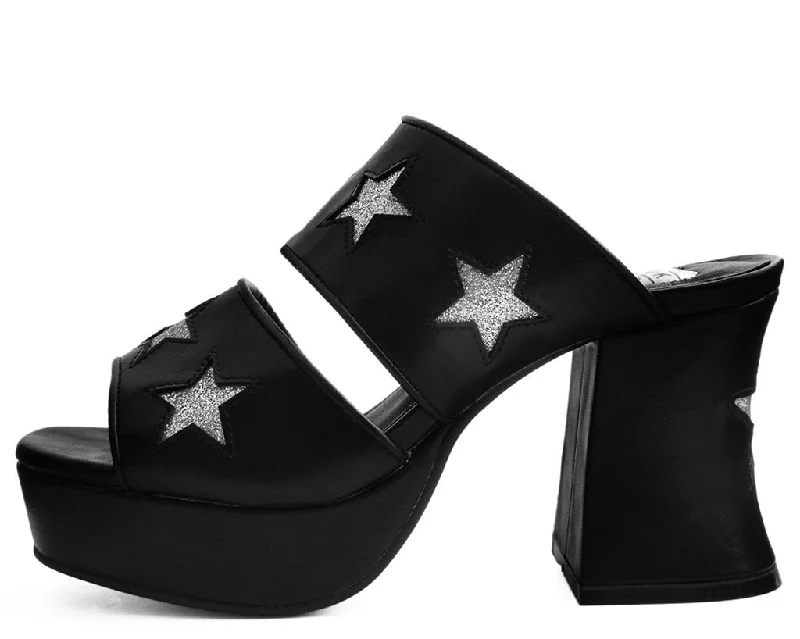 Black & Silver Star Strappy Marley Heel