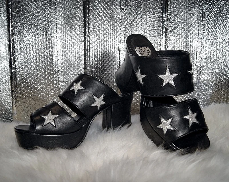 Black & Silver Star Strappy Marley Heel