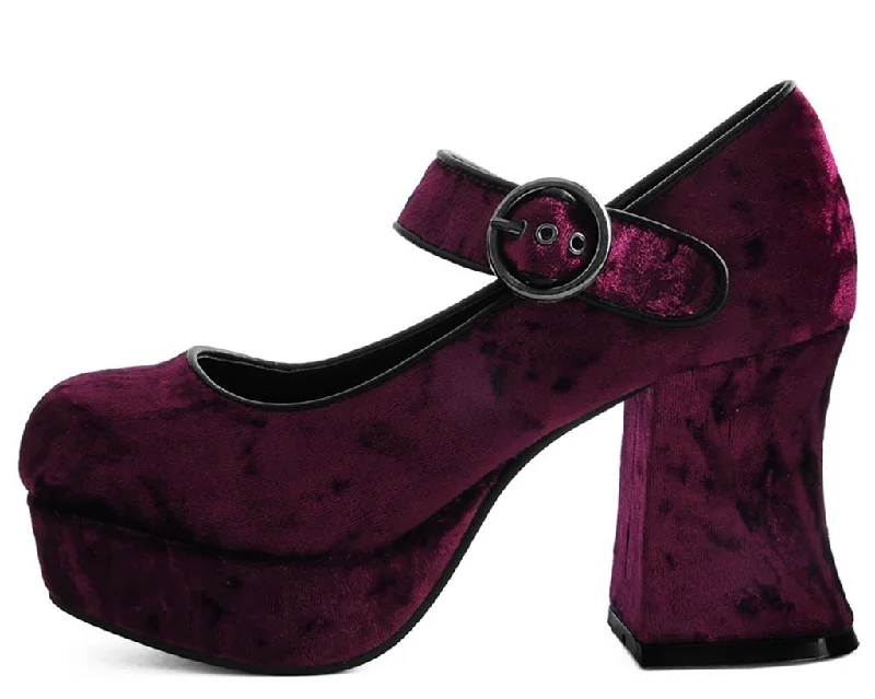 Burgundy Velvet Mary Jane Marley Heel