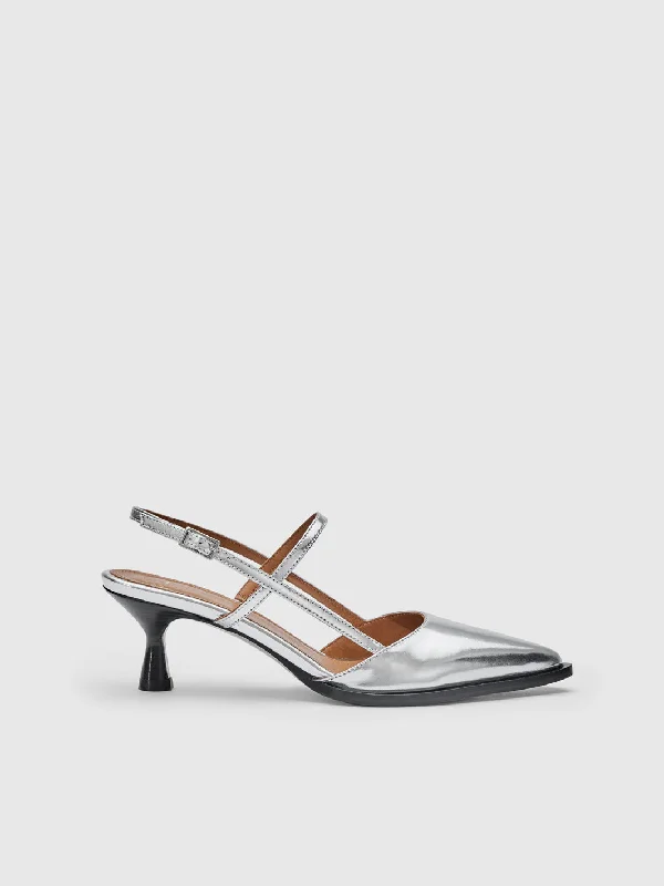 Dernice Silver Metallic leather Slingback