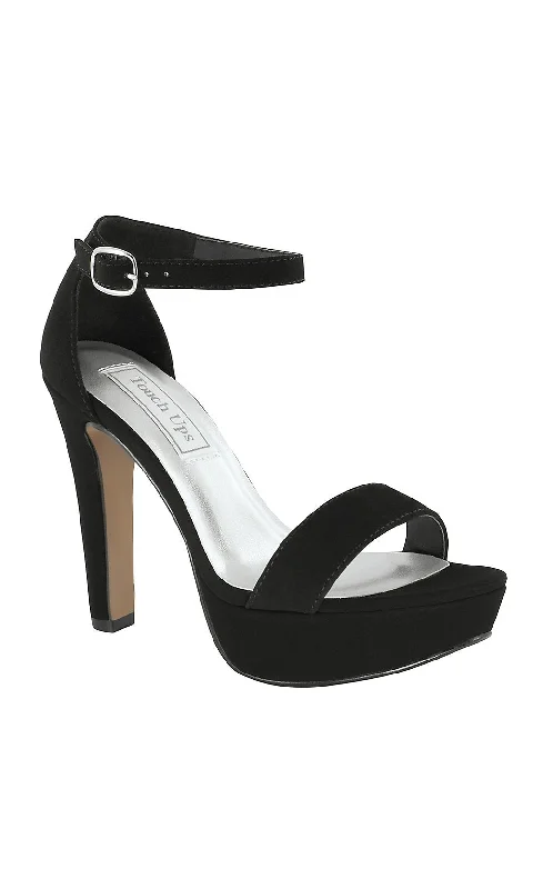 Black Imitation Suede Mary Sandal with a High Heel 4367