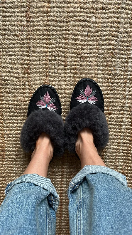 Aubergine Sheepskin Mule Slippers