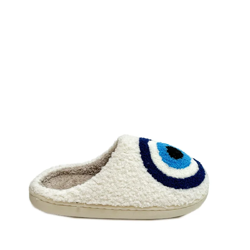 FLOOF Evil-Eye Slippers in White