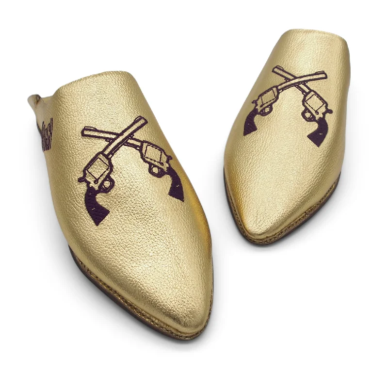 GEORGE BOOSH GOLD Leather Moroccan Slippers