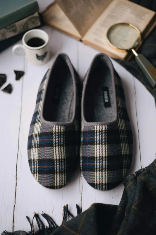 Felt Navy Check Slippers