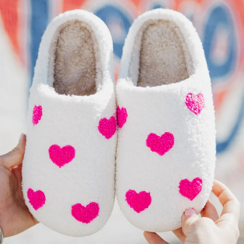 Pink Hearts All Over Slippers For Women